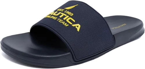 Vista 15 de Nautica Sandalias deslizantes de punta abierta para hombre - Cómodas pantuflas de ducha para interiores y exteriores Portero de la Marina
