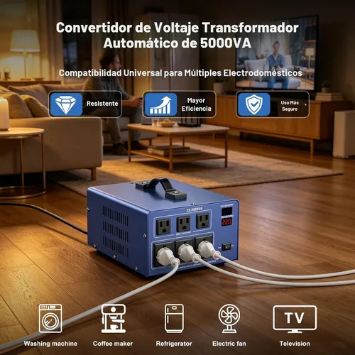 Vista 2 de Transformador Automático Convertidor de Voltaje de 5000W, Transformador Convertidor de Potencia de Alta Resistencia con Paso Hacia Arriba/Hacia