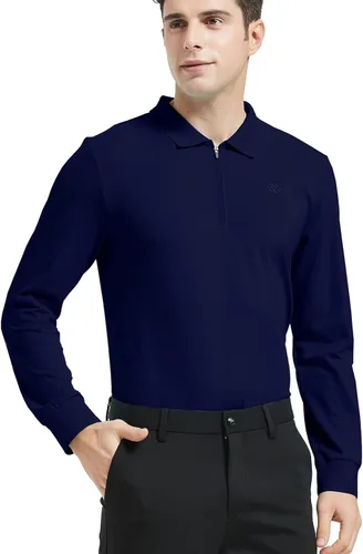 Vista 4 de JINSHI Camisas de golf de manga larga para hombre, polos deportivos con cremallera de 14