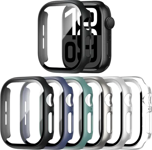 Vista 7 de WISKII - Juego de 2 protectores de pantalla y fundas para Apple Watch Series 9/8/7 de 41 mm, cubierta protectora ultradelgada de policarbonato duro