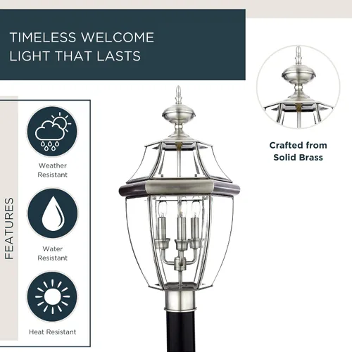 Vista 2 de Quoizel Newbury - Farol de poste para exteriores, poste de lámpara de campo francés de peltre de 23 pulgadas, 3 luces, poste exterior para patio