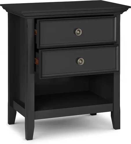 Vista 4 de SIMPLIHOME Amherst Mesita de noche tradicional de madera maciza de 24 pulgadas de ancho, color negro, para sala de estar y dormitorio
