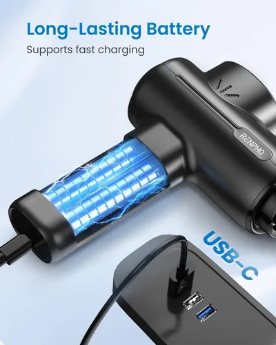 Vista 6 de RENPHO Active+ Pistola de masaje, cursos guiados controlados por aplicaciones, Bluetooth Negro mate