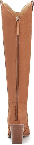 Vista 7 de Coutgo Botas vaqueras altas hasta la rodilla para mujer, botas altas de equitación con tacón de bloque grueso, punta cuadrada