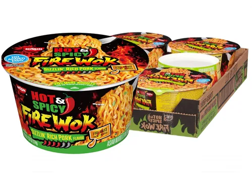 Vista 2 de Nissin Sopa de fideos ramen caliente y picante, ardiente caliente, 3.32 onzas (paquete de 6)