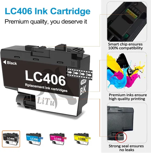 Vista 4 de Paquete de 4 cartuchos de tinta LC406 para impresora Brother, compatibles con Brother MMFC-J4335DW MFC-J4345DW MFC-J4535DW MFC-J5855DW MFC-J5955DW