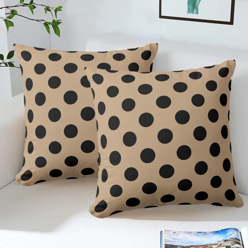 Vista 4 de Fundas de almohada de lunares negros sobre beige de 16 x 16 pulgadas, fundas de almohada decorativas rústicas y cuadradas para decoración del sofá
