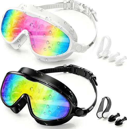 Vista 10 de Aegend Gafas de natación para adultos y jóvenes, paquete de 2 gafas de natación antivaho anti-UV para hombres y mujeres