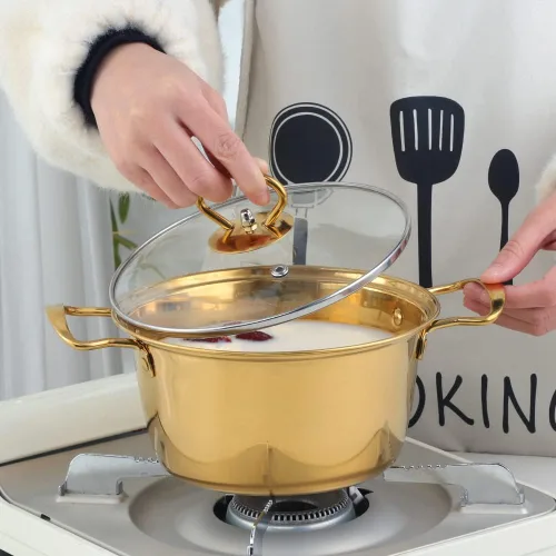 Vista 6 de Olla de sopa con tapa de vidrio, olla de acero inoxidable, olla multiusos con asa, olla de cocción de sopa (plateado)
