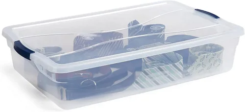 Vista 5 de Rubbermaid Cleverstore - Paquete de 4 recipientes de plástico apilables de 41 cuartos con tapas de cierre duraderas, organización visible, aula