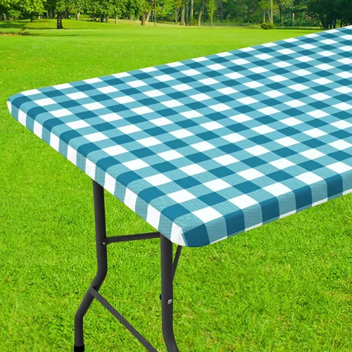 Vista 10 de Smiry Mantel cuadrado de pícnic, manteles de vinilo elásticos impermeables, fundas de mesa de lana cuadriculada con parte trasera de franela