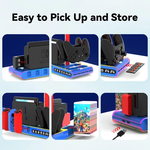 Vista 7 de Sonicgrace Base de carga con interruptor RGB para Nintendo Switch y joycons OLED, base de cargador para juegos, base de TV, controlador Pro