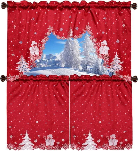 Vista 9 de Grelucgo Juego de cortinas bordadas para ventana de cocina (corazón)