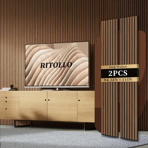 Vista 11 de RITOLLO Paneles de listones de madera para pared, 2 piezas de 94.5 x 11 pulgadas, paneles acústicos para decoración de pared interior, panel