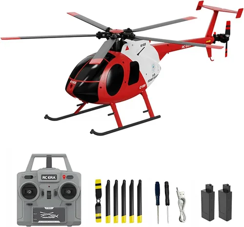 Vista 10 de Helicóptero a control remoto Dodoore, Modelo de helicóptero RC C189 MD500, helicópteros de rotor único de 1/28 de escala 4CH con giroscopio de 6