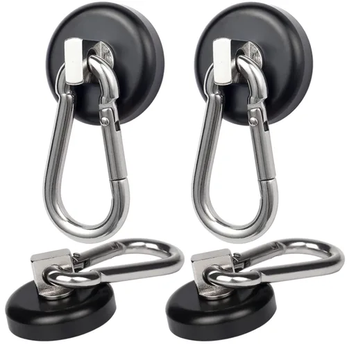 Vista 13 de WELLZEER Ganchos magnéticos de 100 libras, ganchos magnéticos negros con mosquetón giratorio para colgar refrigerador, fuerte imán de neodimio