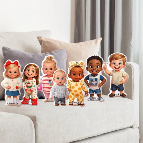Vista 9 de Almohada personalizada de muñecas de dibujos animados, almohada personalizada que se parece a ti, almohadas Mini Me con cara y nombre para familia