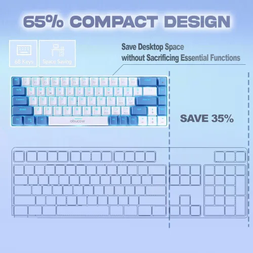 Vista 4 de abucow 60% Mechanical Gaming Keyboard, Red Switch Wired Compact Keyboard with Blue Backlight, Swappable Blue White Keycaps, for WindowsMac