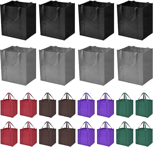 Vista 8 de JERIA Paquete de 24 bolsas de comestibles reutilizables, bolsas de compras grandes y plegables lavables, bolsas de mano resistentes con asas Negro