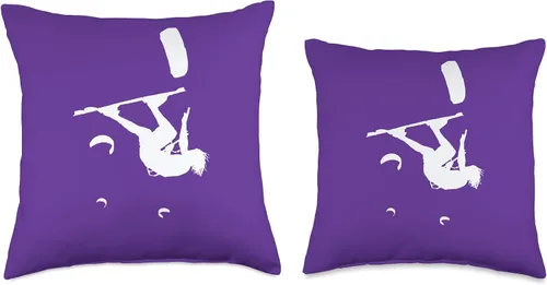 Vista 3 de Kitesurf Gifts and Surf Lover Tees by taiche Kitesurfer Somersaulting White Vector Silhouette Throw Pillow, 16x16, Multicolor