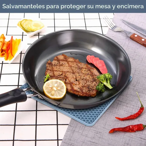 Vista 2 de Salvamanteles para platos calientes, paquete de 4 almohadillas calientes de silicona para cocina, tapete de silicona antideslizante resistente al