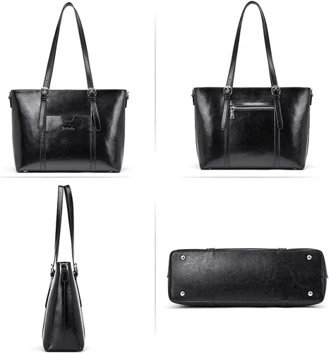 Vista 9 de BOSTANTEN Maletín de cuero para mujer, estilo vintage, de 15.6 pulgadas y de cuero, para laptop, oficina, maletín vintage, 15.6 pulgadas, bolso