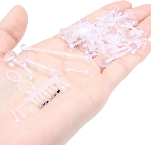 Vista 7 de Vsnnsns Piercing para el cuerpo, 14G-20G, acrílico, transparente, para nariz, labio, lengua, ceja, septum, cartílago, tragus, ombligo, ombligo