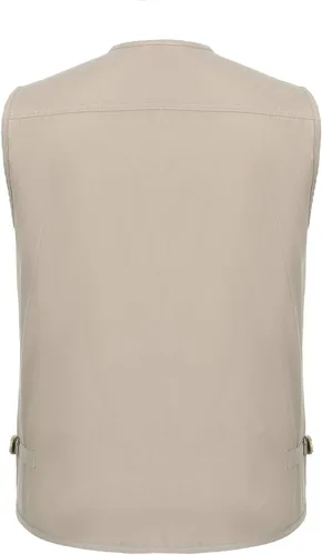 Vista 4 de Hbufnha Chaleco de viaje casual Safari para hombre, 16 bolsillos, chaleco de trabajo al aire libre, chaqueta sin mangas, chaqueta de pesca