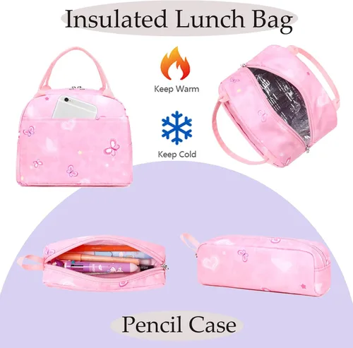 Vista 46 de Juego de mochila para niñas con diseño de unicornio, mochila escolar para niños, mochila para libros para niñas, set 3 en 1, regreso a clases