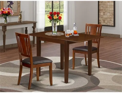 Vista 2 de East West Furniture NDDU3-MAH-LC - Juego de comedor de 3 piezas para espacios pequeños que contiene una mesa de comedor rectangular con gotas y 2