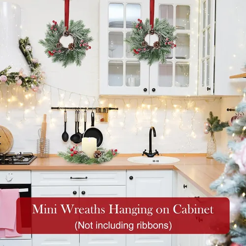 Vista 6 de Anillos de vela de Navidad – Juego de 12 anillos de vela artificiales de bayas rojas y piñas de 10 pulgadas, coronas de velas de Navidad
