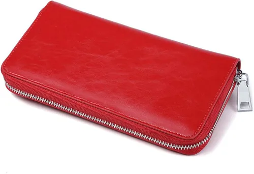 Vista 6 de JEEBURYEE Carteras para mujer RFID bloqueo de cuero cremallera alrededor de la muñeca embrague bolsa de viaje