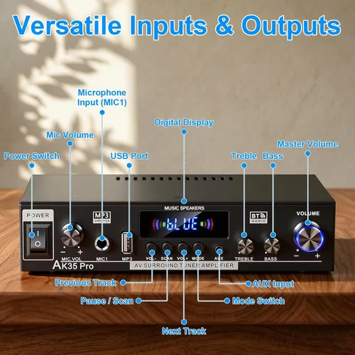 Vista 4 de AK35Pro Bluetooth 5.0 Mini amplificador estéreo de 2 canales para altavoces