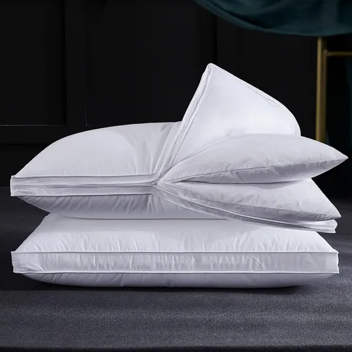 Vista 13 de Three Geese Almohada de plumas de ganso de capa ajustable, almohada de cama ensamblable, funda 100% algodón orgánico suave, buena para dormir boca