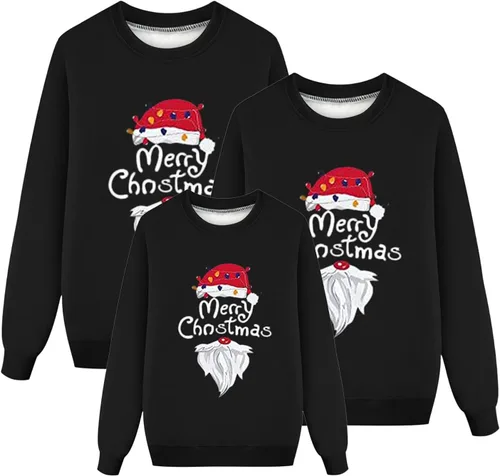Vista 2 de Camisetas de Navidad a juego para la familia, de manga larga, para festivales, fiestas, pijamas con estampado de árbol de Navidad