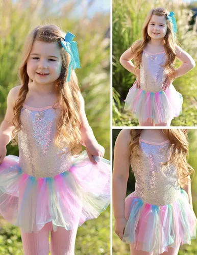 Vista 9 de Zaclotre Leotardo de lentejuelas para niñas pequeñas, leotardos de ballet con correa brillante, vestido tutú, traje de bailarina, disfraz de baile