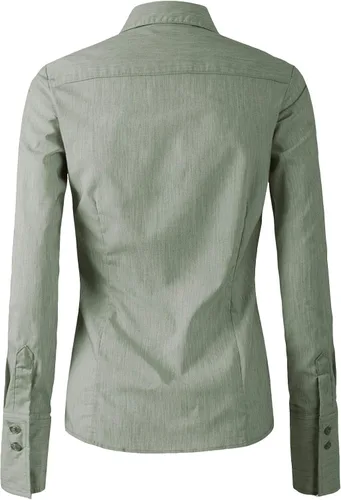 Vista 4 de Doublju - Camisas para mujer elásticas de ajuste entallado de algodón con botones talla grande