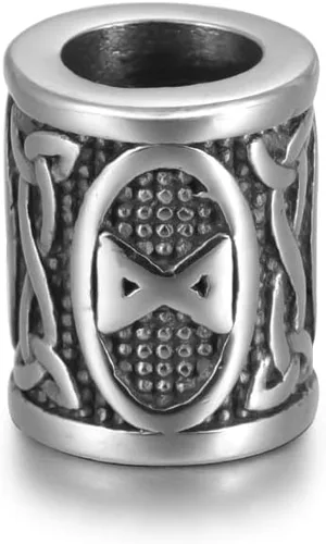 Vista 9 de 5 cuentas vikingas de acero inoxidable, cuentas espaciadoras de metal, cuentas espaciadoras de agujero grande, cuentas de tubo de plata antigua
