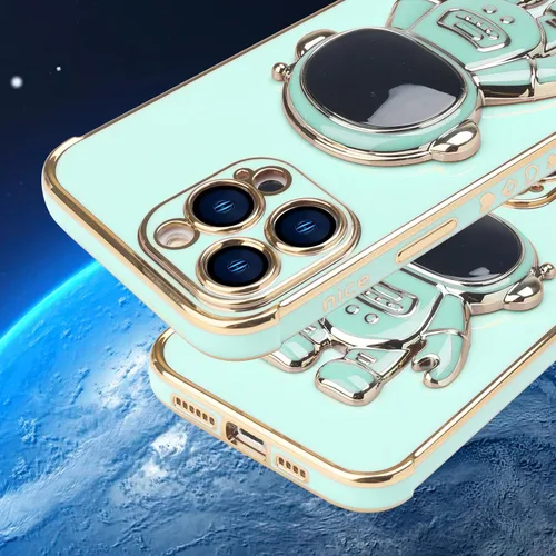 Vista 5 de Omio - Funda compatible con iPhone 15 Pro Max con soporte oculto de astronauta, funda de lujo chapado en corazón con borde lateral, pequeño