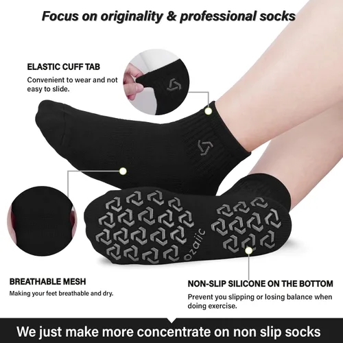 Vista 2 de Ozaiic Calcetines antideslizantes para yoga, entrenamiento en casa, Pure Barre, pilates, hospital, calcetines acolchados ideales para hombres