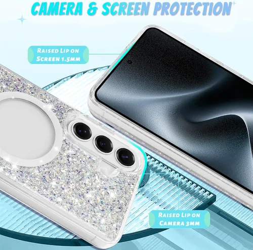 Vista 44 de Bonoma - Funda compatible con Samsung Galaxy S21 Plus, diseño de corazón con purpurina, color rosa Support for MagSafe, Plating Magnetic Case TPU