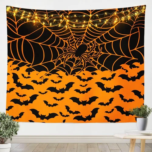 Vista 8 de Feelyou Halloween Wall Art for Bedroom Living Room Cartoon Ghost Tapestry Decoration for Kids Boys Girls Red Tapestry Wall Hanging Ghost Festival
