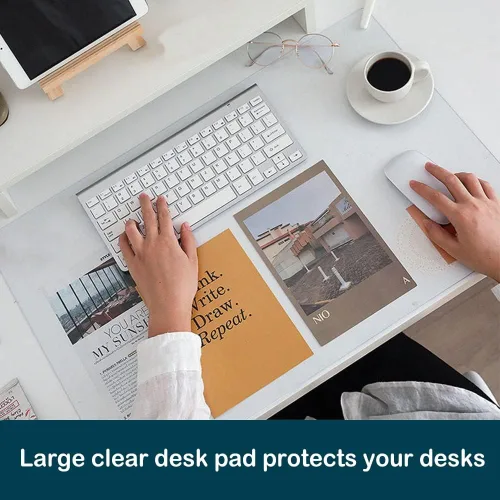 Vista 2 de Alfombrilla transparente para escritorio, oficina, hogar, mesa, protector de vinilo, portátil, teclado de escritorio, plástico, lavable