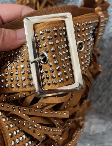 Vista 5 de happlan Minifalda con flecos de diamantes de imitación para mujer
