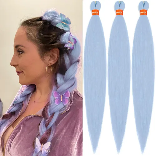 Vista 55 de Cabello trenzado preestirado ombré, extensiones de cabello trenzado sedoso, sin picazón, trenzas de cabello trenzado de ganchillo con textura Yaki