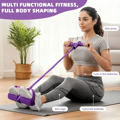 Vista 6 de 21 Bandas de Resistencia para Fitness - 6 Tubos con Pedal y Tirador de Tobillo, Cuerda de Tensión Multifunción, Banda de Resistencia con Pedal