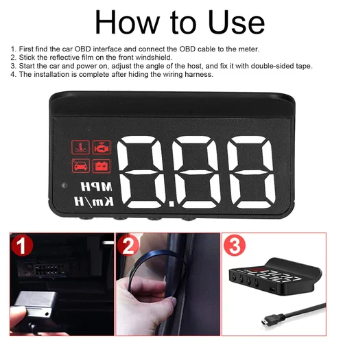 Vista 3 de OBD2 HUD, coche HUD velocímetro pantalla parabrisas proyector multifunción indicador alarma fatiga conducción recordatorio