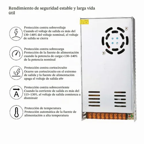 Vista 3 de Fuente de alimentación de 12 V 30 A, adaptador universal de transformador de conmutación regulada para tiras de luces LED, cámara CCTV y proyecto