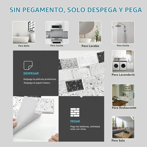 Vista 6 de URCOLOR 10 láminas de protectores contra salpicaduras para cocinas, despegar y pegar, 12"x12" protector contra salpicaduras autoadhesivo para baño