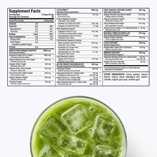 Vista 10 de ALLMAX CytoGreens Super Greens en polvo, té verde de bayas de acai, 60 porciones